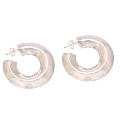 Sterling silver half-hoop earrings, 'Curving Pillars' - Modern Sterling Silver Half-Hoop Earrings from Bali