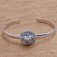 Sterling silver pendant bracelet, 'Barong Gaze' - Sterling Silver Barong Pendant Bracelet from Bali