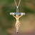 Garnet pendant necklace, 'INRI Crucifix' - Garnet and Bone Crucifix Pendant Necklace from Bali thumbail