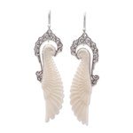Sterling silver and bone dangle earrings, 'Ready to Fly' - Sterling Silver and Bone Wing Dangle Earrings from Bali