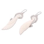 Sterling silver and bone dangle earrings, 'Ready to Fly' - Sterling Silver and Bone Wing Dangle Earrings from Bali