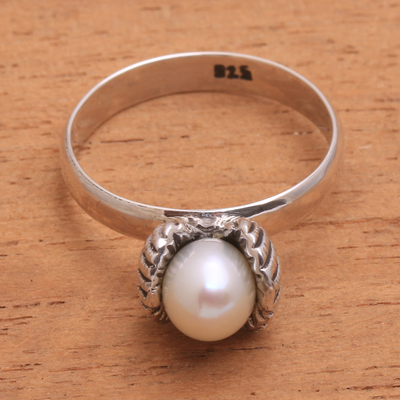 Cultured pearl cocktail ring, 'Clam Shell' - Cultured Pearl Clam Cocktail Ring from Bali