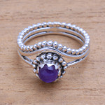 Amethyst cocktail ring, 'Enshrined' - Dot Motif Amethyst Cocktail Ring from Bali