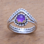 Amethyst cocktail ring, 'Enshrined' - Dot Motif Amethyst Cocktail Ring from Bali