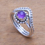 Amethyst cocktail ring, 'Enshrined' - Dot Motif Amethyst Cocktail Ring from Bali