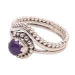 Amethyst cocktail ring, 'Enshrined' - Dot Motif Amethyst Cocktail Ring from Bali
