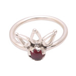 Garnet cocktail ring, 'Lotus Crown' - Crown Motif Garnet Cocktail Ring from Bali