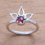 Garnet cocktail ring, 'Lotus Crown' - Crown Motif Garnet Cocktail Ring from Bali