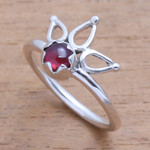 Garnet cocktail ring, 'Lotus Crown' - Crown Motif Garnet Cocktail Ring from Bali