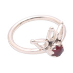Garnet cocktail ring, 'Lotus Crown' - Crown Motif Garnet Cocktail Ring from Bali