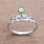 Peridot band ring, 'Lovely Vines' - Spiral Motif Peridot Band Ring from Bali