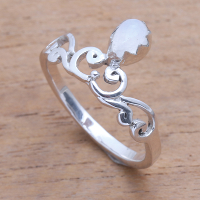 Moonstone band ring, 'Lovely Vines' - Spiral Motif Moonstone Band Ring from Bali