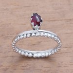 Garnet band ring, 'Lovely Serenity' - Dot Motif Garnet Band Ring Crafted in Bali