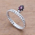 Garnet band ring, 'Lovely Serenity' - Dot Motif Garnet Band Ring Crafted in Bali