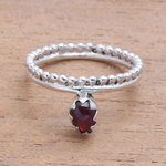 Garnet band ring, 'Lovely Serenity' - Dot Motif Garnet Band Ring Crafted in Bali