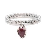 Garnet band ring, 'Lovely Serenity' - Dot Motif Garnet Band Ring Crafted in Bali