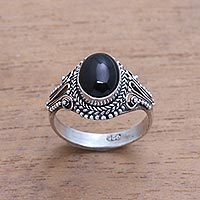 Handmade Onyx Single-Stone Ring from Bali,'Princess Gem'
