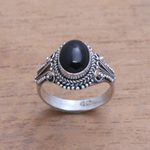 Onyx single-stone ring, 'Princess Gem' - Handmade Onyx Single-Stone Ring from Bali