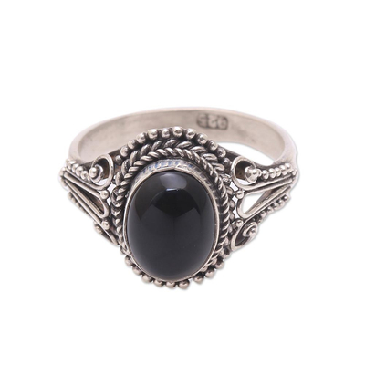 Onyx single-stone ring, 'Princess Gem' - Handmade Onyx Single-Stone Ring from Bali