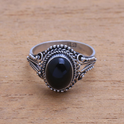 Onyx single-stone ring, 'Princess Gem' - Handmade Onyx Single-Stone Ring from Bali