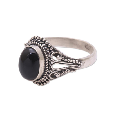 Handmade Onyx Single-Stone Ring from Bali - Princess Gem | NOVICA