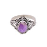 Amethyst single-stone ring, 'Princess Gem' - Handmade Amethyst Single-Stone Ring from Bali