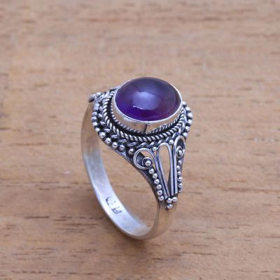 Amethyst single-stone ring, 'Princess Gem' - Handmade Amethyst Single-Stone Ring from Bali