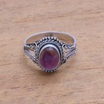 Amethyst single-stone ring, 'Princess Gem' - Handmade Amethyst Single-Stone Ring from Bali