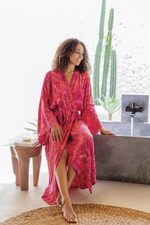 Batik rayon robe, 'Spa Day Batik' - Batik Rayon Robe in Rose and Berry Pink from Bali