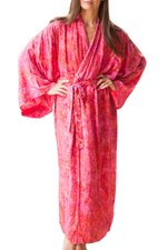 Batik rayon robe, 'Spa Day Batik' - Batik Rayon Robe in Rose and Berry Pink from Bali