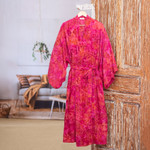 Batik rayon robe, 'Spa Day Batik' - Batik Rayon Robe in Rose and Berry Pink from Bali