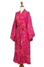 Batik rayon robe, 'Spa Day Batik' - Batik Rayon Robe in Rose and Berry Pink from Bali