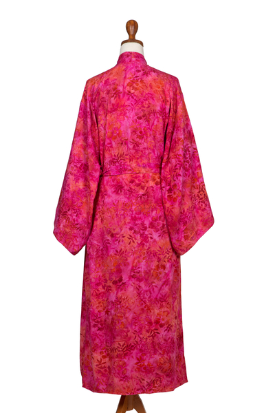 Batik rayon robe, 'Spa Day Batik' - Batik Rayon Robe in Rose and Berry Pink from Bali