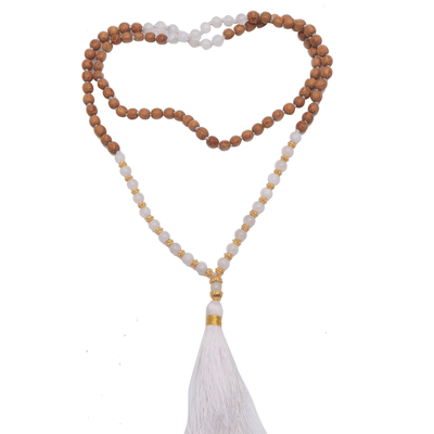 Gold accented moonstone beaded pendant necklace, 'Batuan Harmony' - 22k Gold Plated Moonstone Beaded Necklace from Bali