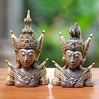Wood sculptures, 'Hindu Lovers' (pair) - Hand-Carved Rama and Sita Sculptures from Indonesia (Pair)