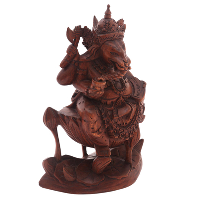 Wood sculpture, 'Ganesha the Magificent' - Hand-Carved Suar Wood Ganesha Sculpture from Bali