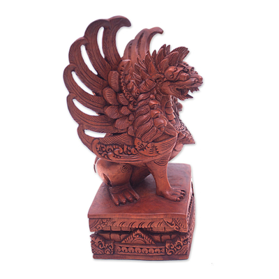 Wood sculpture, 'Singa Ambara Raja' - Suar Wood Sculpture of a Mythical Creature from Indonesia