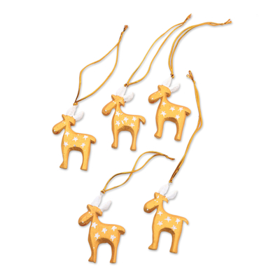 Wood ornaments, 'Reindeer Voyage in Gold' (set of 5) - Gold-Tone Wood Reindeer Ornaments from Bali (Set of 5)
