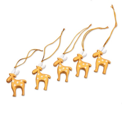 Wood ornaments, 'Reindeer Voyage in Gold' (set of 5) - Gold-Tone Wood Reindeer Ornaments from Bali (Set of 5)