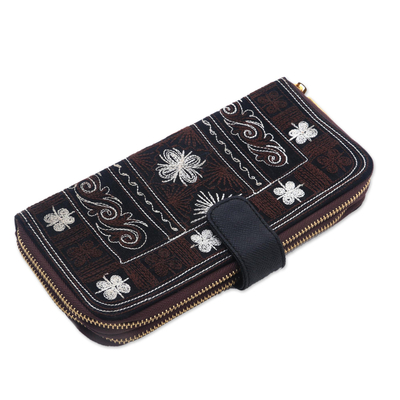 Embroidered Handwoven Brown Cotton Floral Clutch