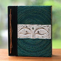Buddha-Themed Wood and Natural Fiber Photo Album in Green,'Buddha's Eyes in Green'