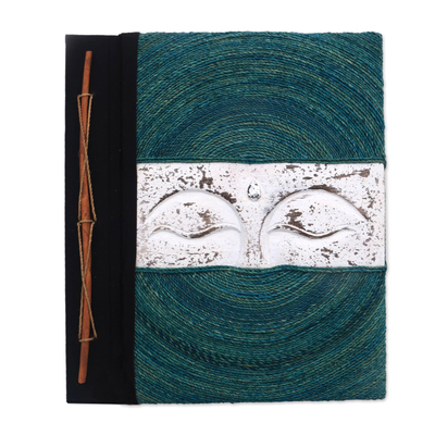 Buddha-Themed Wood and Natural Fiber Photo Album in Green