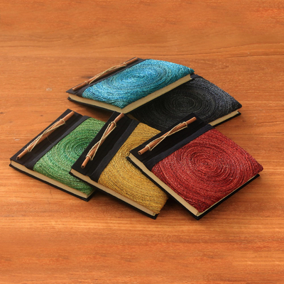 Natural fiber journals, 'Hedge Maze' (set of 5) - Assorted Color Natural Fiber Journals from Bali (Set of 5)