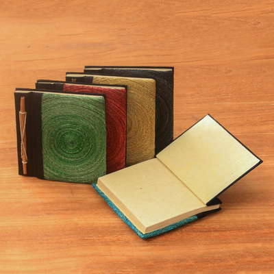 Natural fiber journals, 'Hedge Maze' (set of 5) - Assorted Color Natural Fiber Journals from Bali (Set of 5)