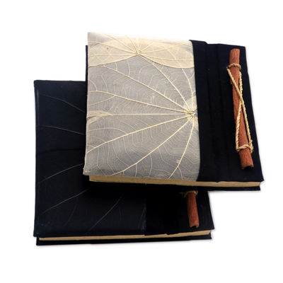 Diarios de fibra natural, (par) - Cuaderno hecho a mano con corteza de plátano y hojas de Kupu-Kupu (par)