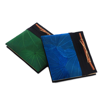 Natural leaf journals, 'Blue and Green Kupu-Kupu' (pair) - Blue and Green Kupu-Kupu Leaf Journals from Bali (Pair)