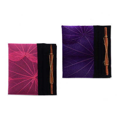 Natural leaf journals, 'Pink and Purple Kupu-Kupu' (pair) - Pink and Purple Kupu-Kupu Leaf Journals from Bali (Pair)
