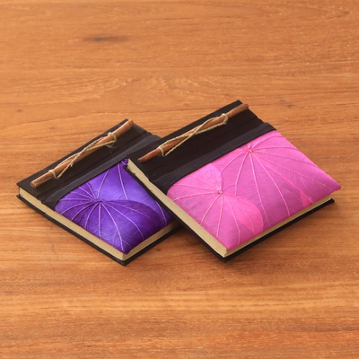 Natural leaf journals, 'Pink and Purple Kupu-Kupu' (pair) - Pink and Purple Kupu-Kupu Leaf Journals from Bali (Pair)