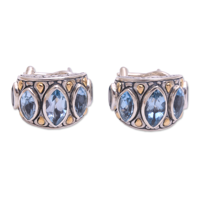 Gold accent blue topaz drop earrings, 'Ocean Arch' - Sterling Silver Gold Accent Blue Topaz Drop Earrings