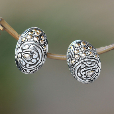 Pendientes colgantes de plata de ley con detalles dorados - Aretes colgantes de conchas marinas de plata esterlina con detalles dorados